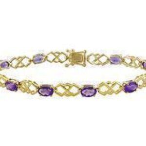 14Kt Yellow Gold CrissCross Amethyst Eternity Bracelet